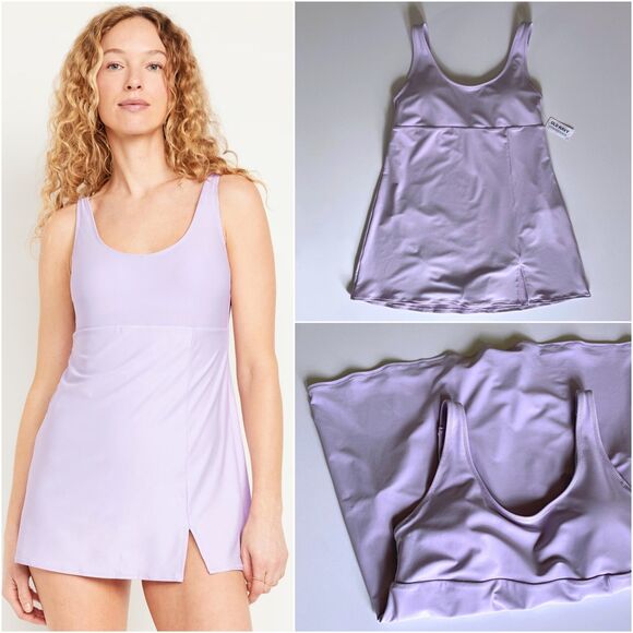 NWT Lavender Swim Dress L Year-Round Swimming High Coverage Swimsuit One-Piece - Picture 1 of 9